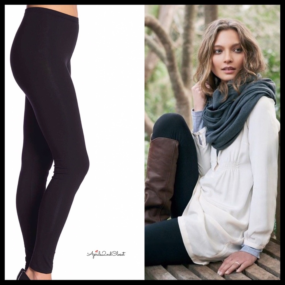 BASIC BLACK LEGGINGS EVERYDAY SKINNY KNIT PANT A3C - Picture 1 of 7